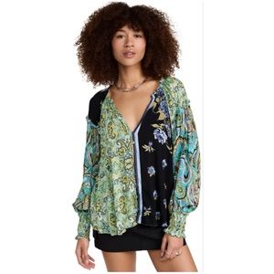 Free People Gemini Blouse in Black Combo Size M